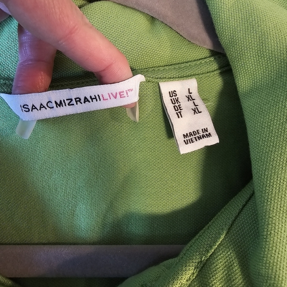 Isaac Mizrahi Live Green Sleeveless Polo Dress w Buttons, Collar, Ruffle Hem, L - Picture 6 of 9